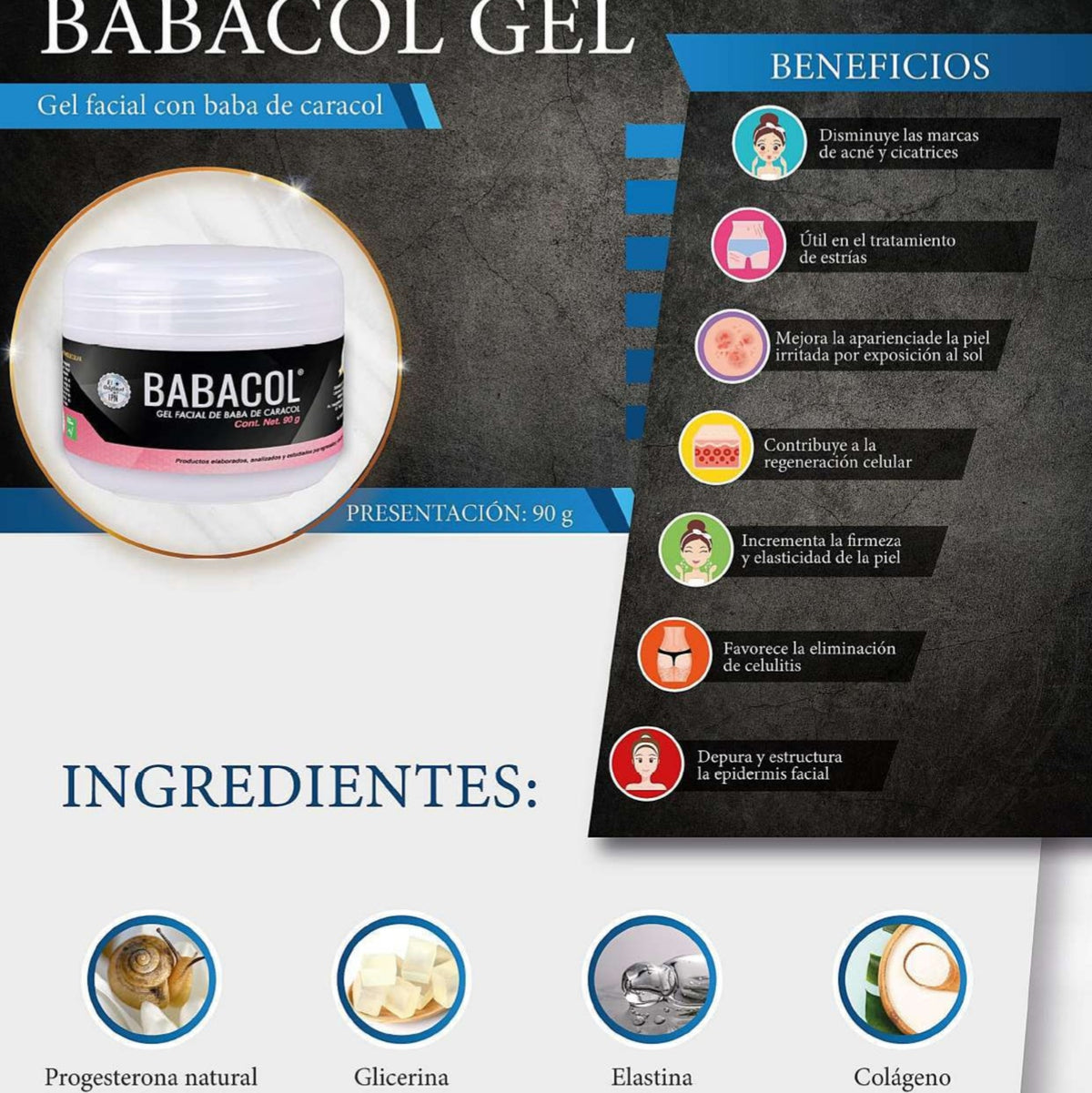Babacol Gel: Gel facial con baba de caracol