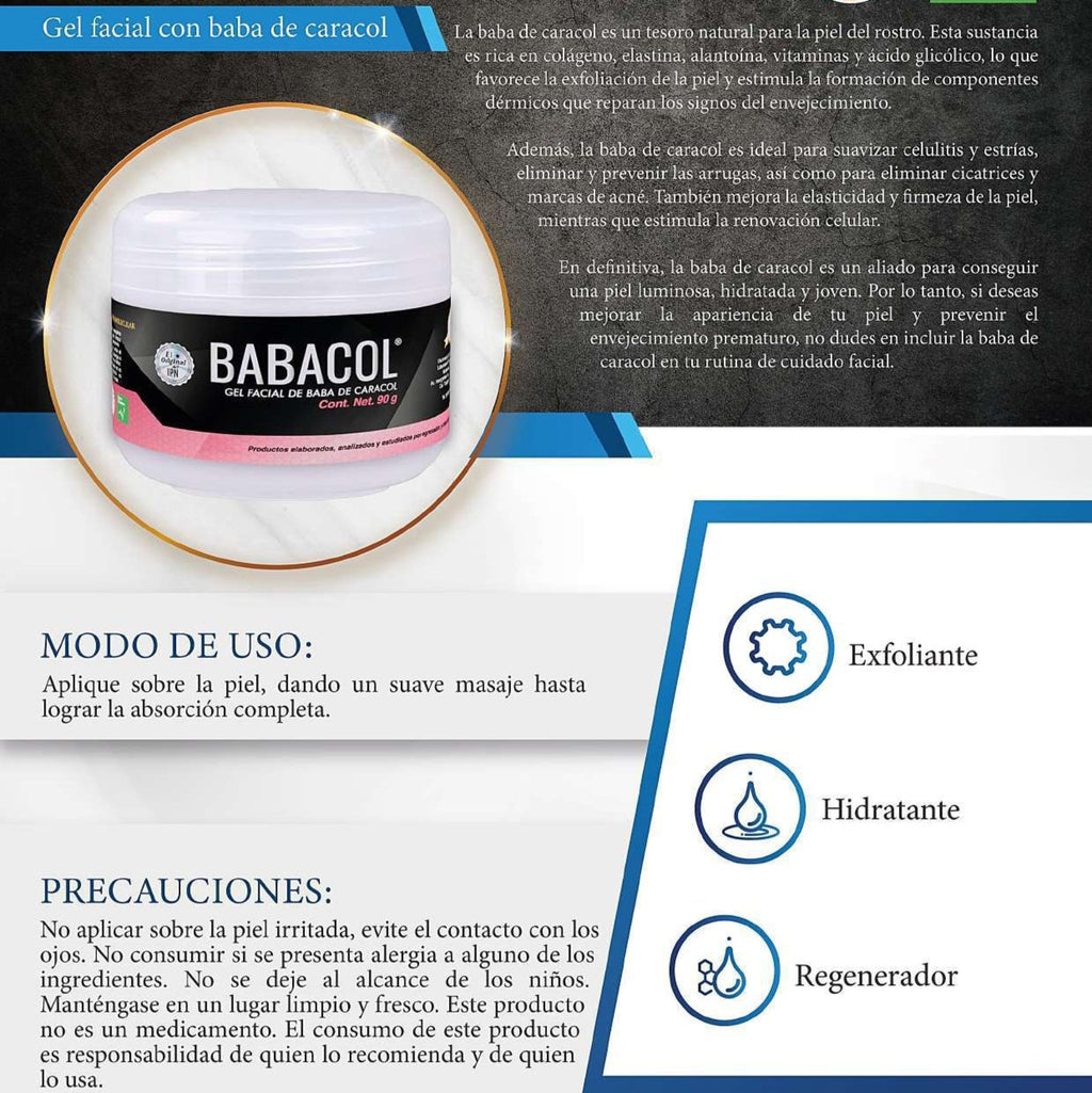Babacol Gel: Gel facial con baba de caracol