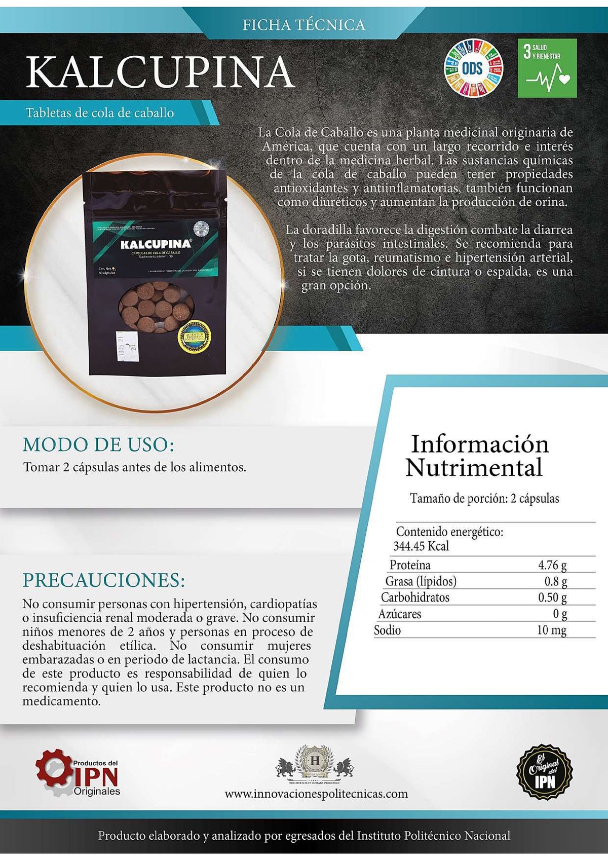 Kalcupina - Diurético, Desinflamatorio de Riñones, y Salud Hepática (60 Tabletas)
