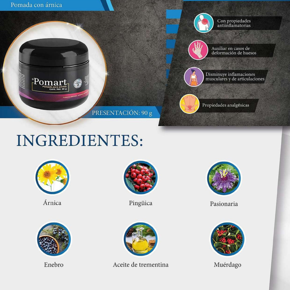 Pomart Pomada con Árnica, Hamamelis, Caléndula y la Manzanilla 90 grs