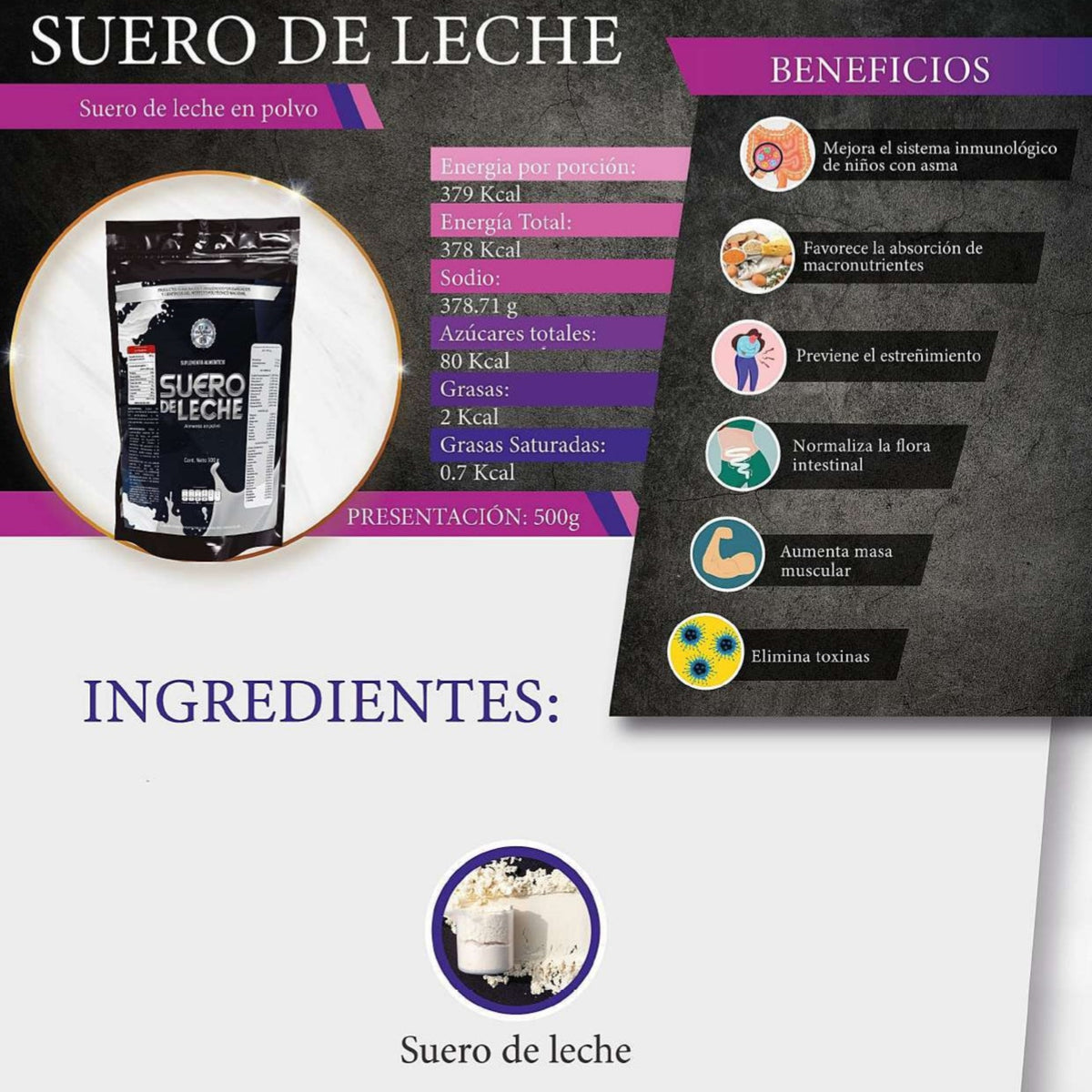 SUERO DE LECHE ALIMENTO EN POLVO 500 grs
