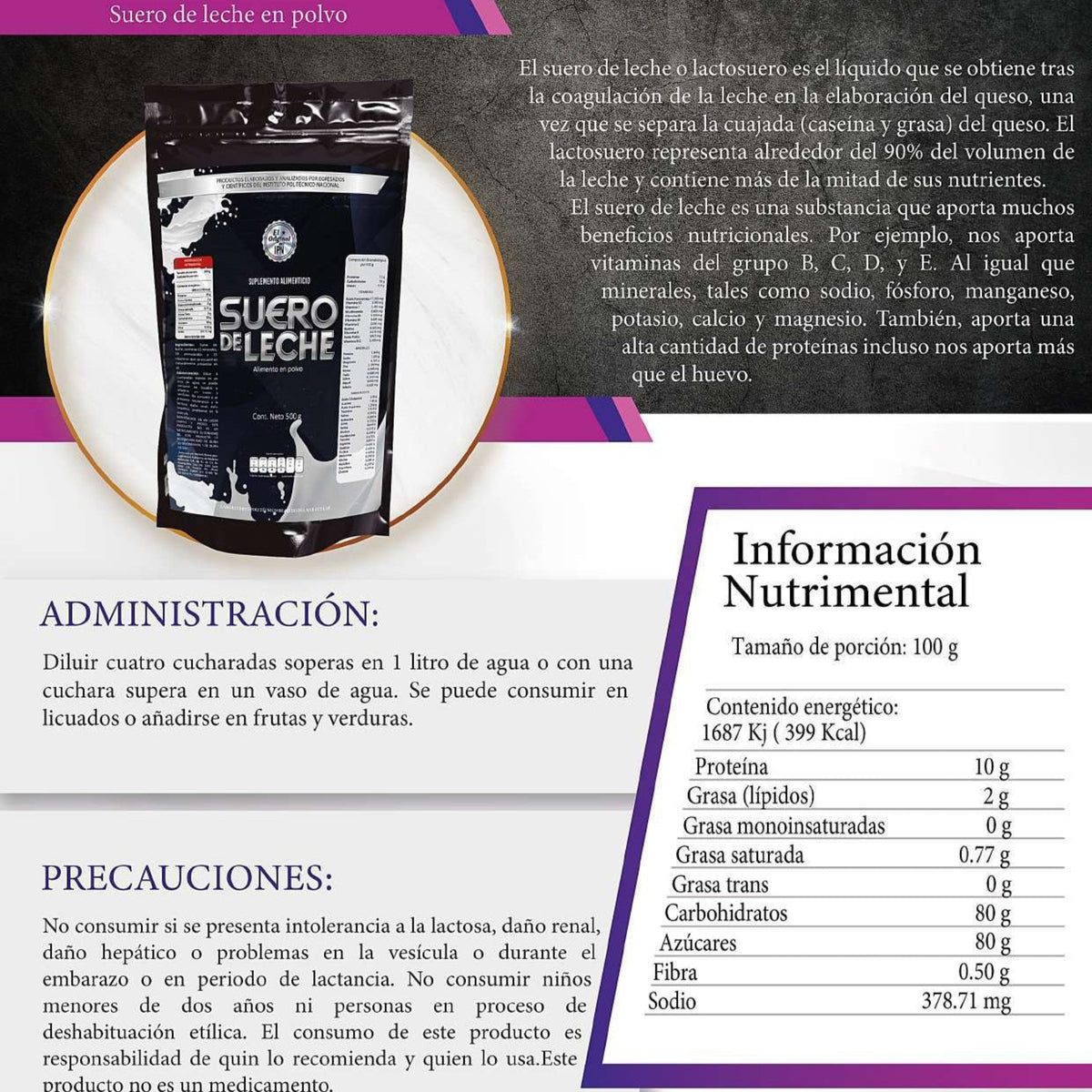 SUERO DE LECHE ALIMENTO EN POLVO 500 grs