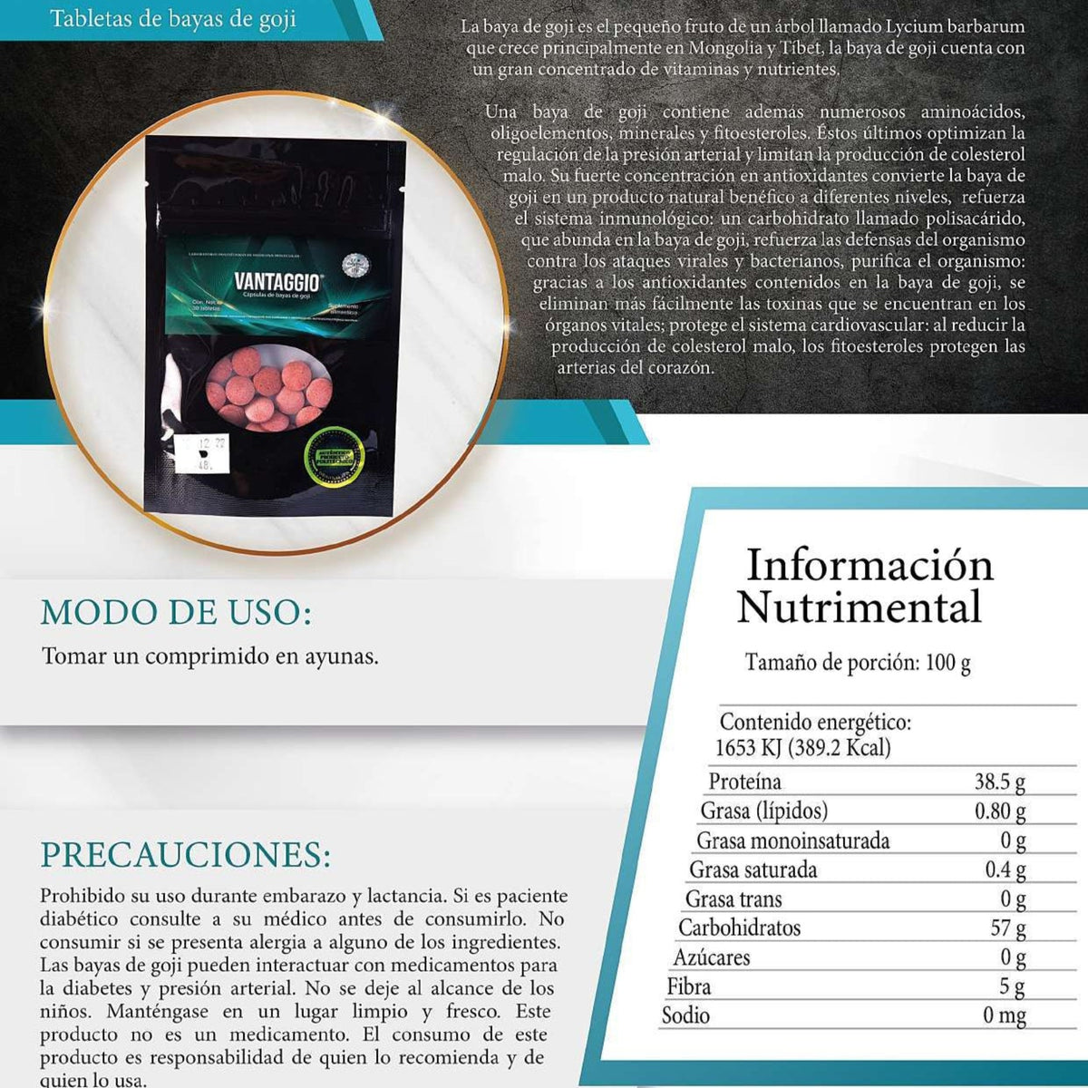 Vantaggio Bayas de goji 30 comprimidos