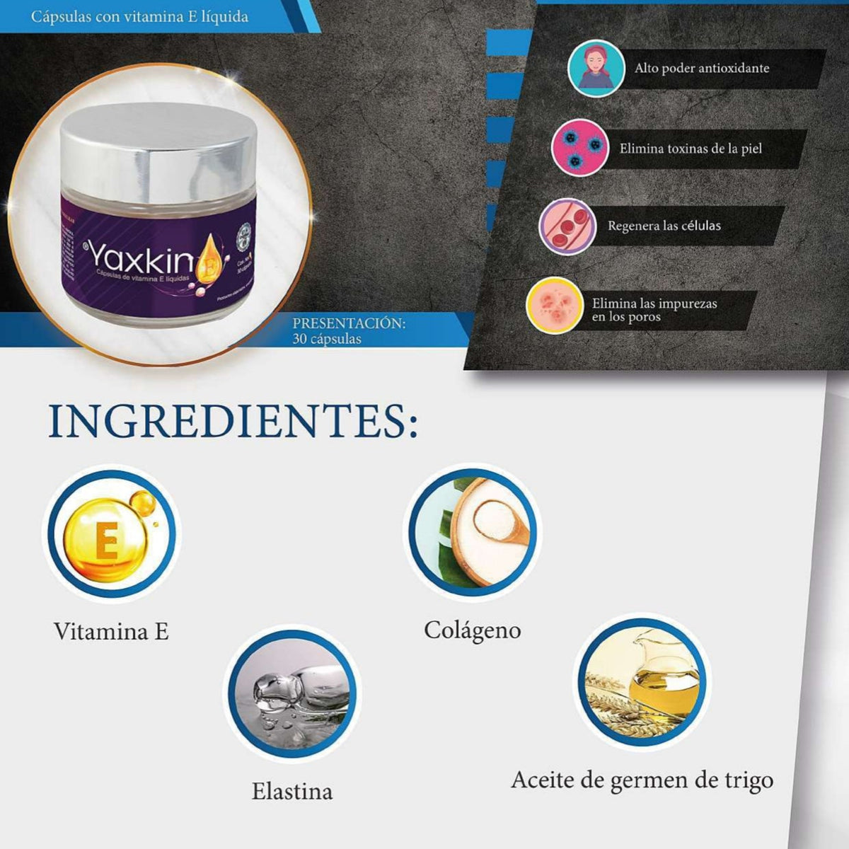Yaskin capsulas de Colágeno y Vitamina E 90 grs