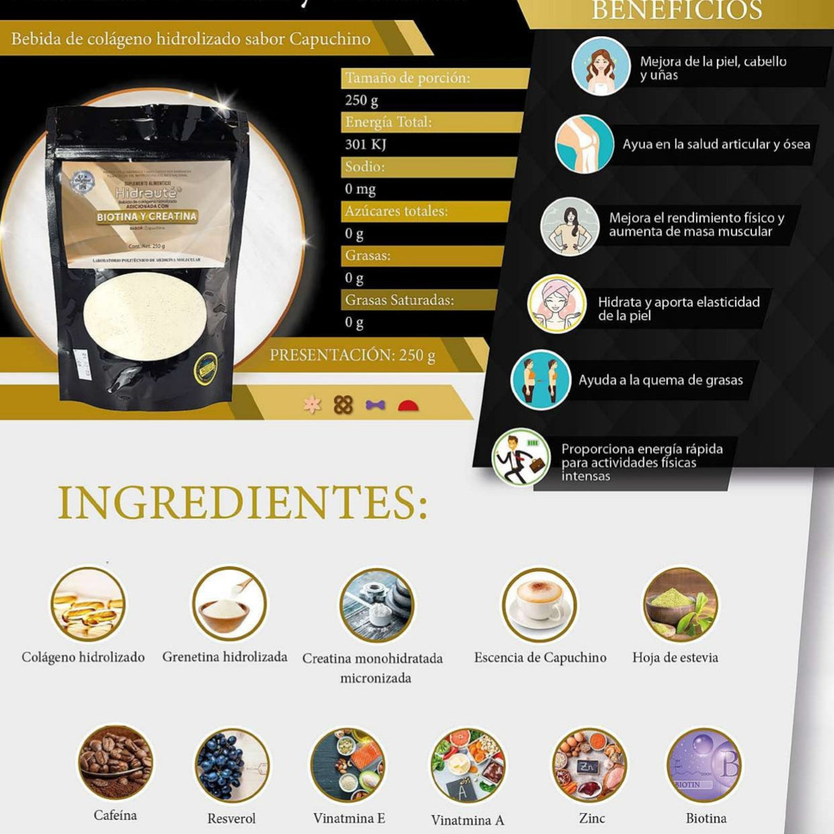 Hidrauté Biotina y Creatina 250 gramos