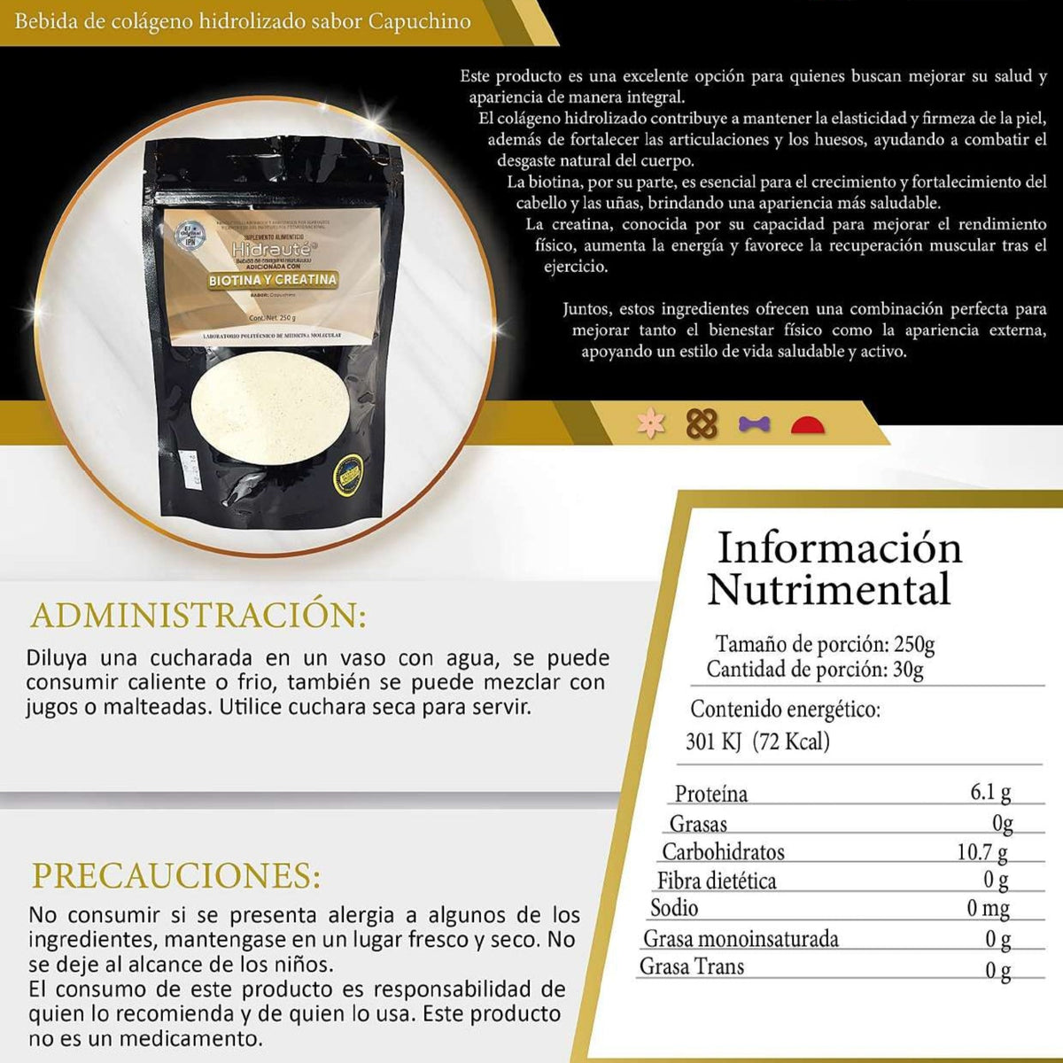 Hidrauté Biotina y Creatina 250 gramos