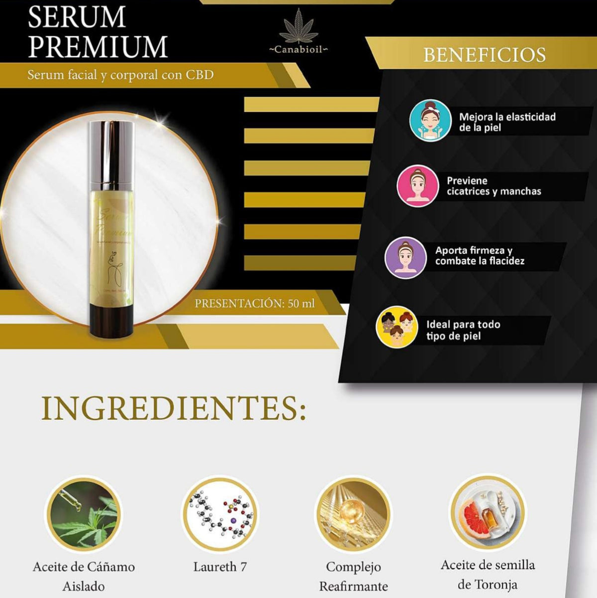 SERUM PREMIUM SERUM FACIAL Y CORPORAL CBD 50ML