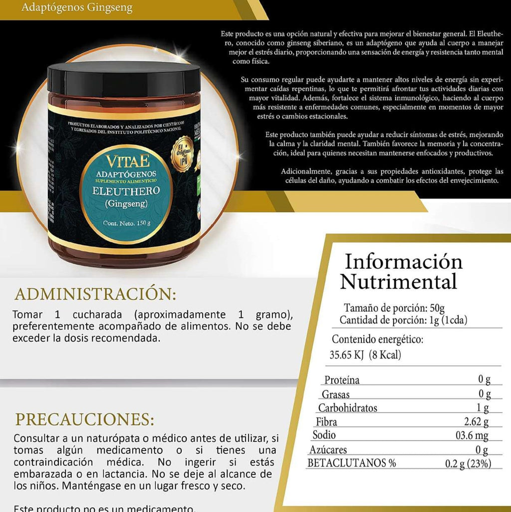 Eleuthero Gingseng (Adaptógenos Vitae) 150g