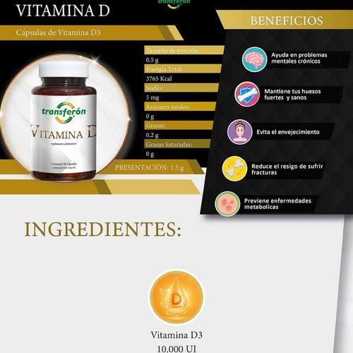 Vitamina D 10,000 UI 60 cápsulas.