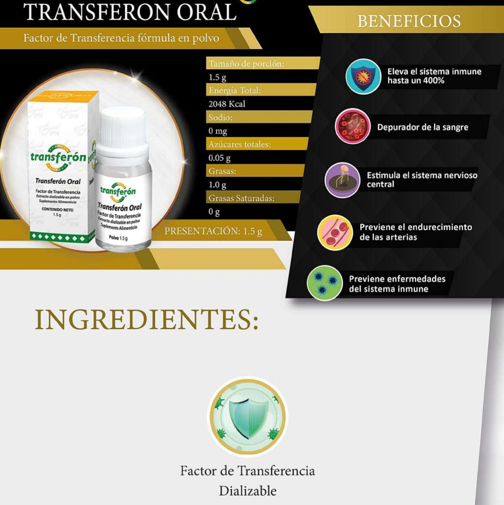 TRANSFERON ORAL FACTOR DE TRANSFERENCIA EXTRACTO DIALIZABLE EN POLVO 1.5G