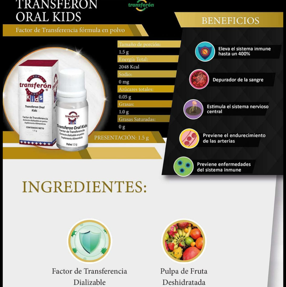TRANSFERON KIDS EXTRACTO DIALIZABLE EN POLVO 1.5G