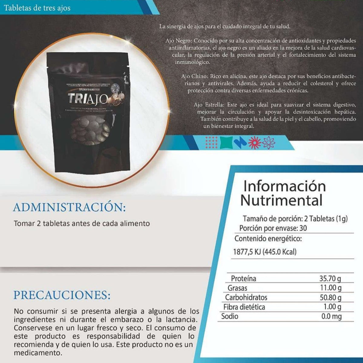 Triajo Ajo Negro, Chino y Estrella 60 tabletas