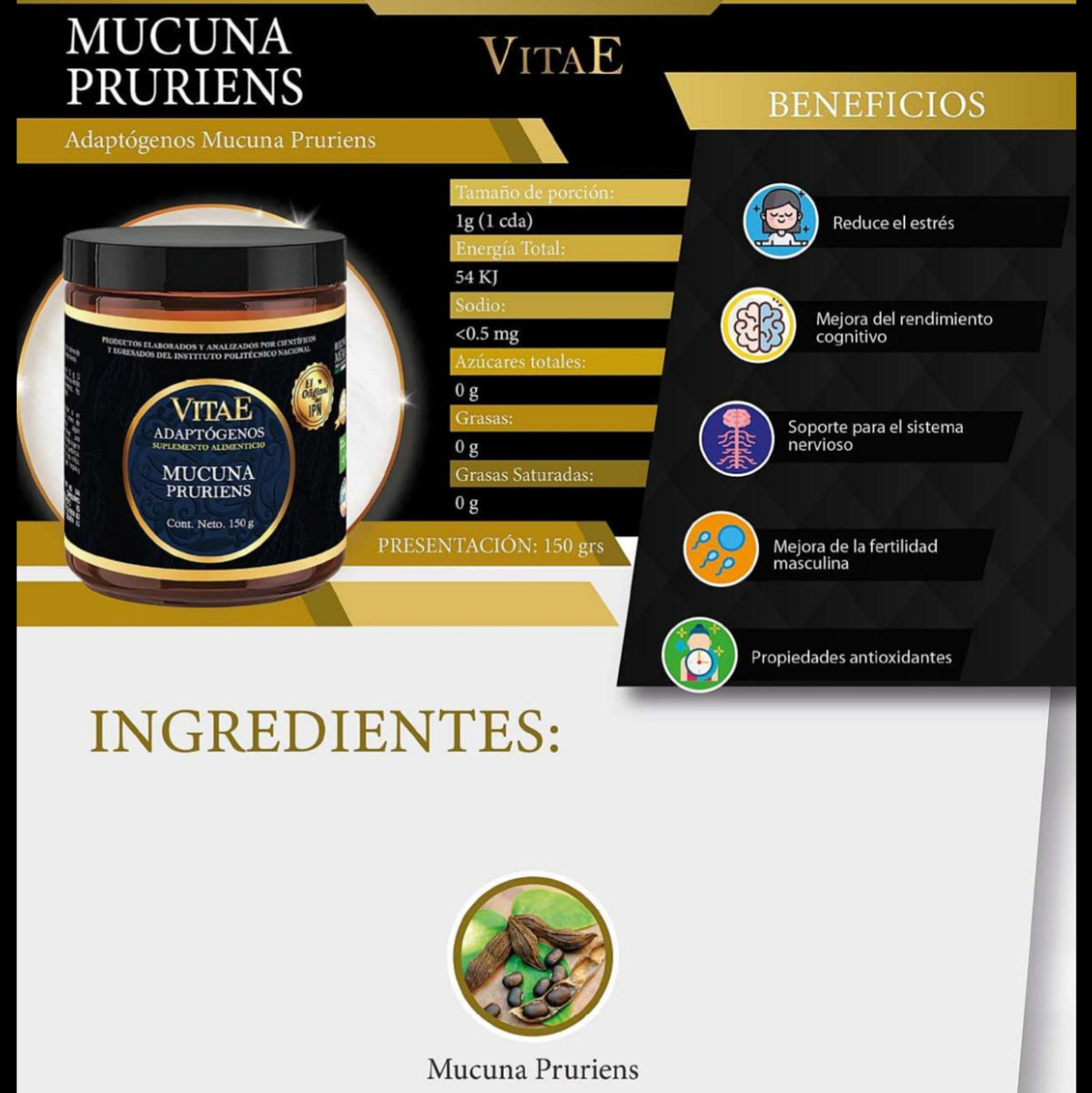 Mucuna Pruriens (Adaptógenos Vitae) 150g