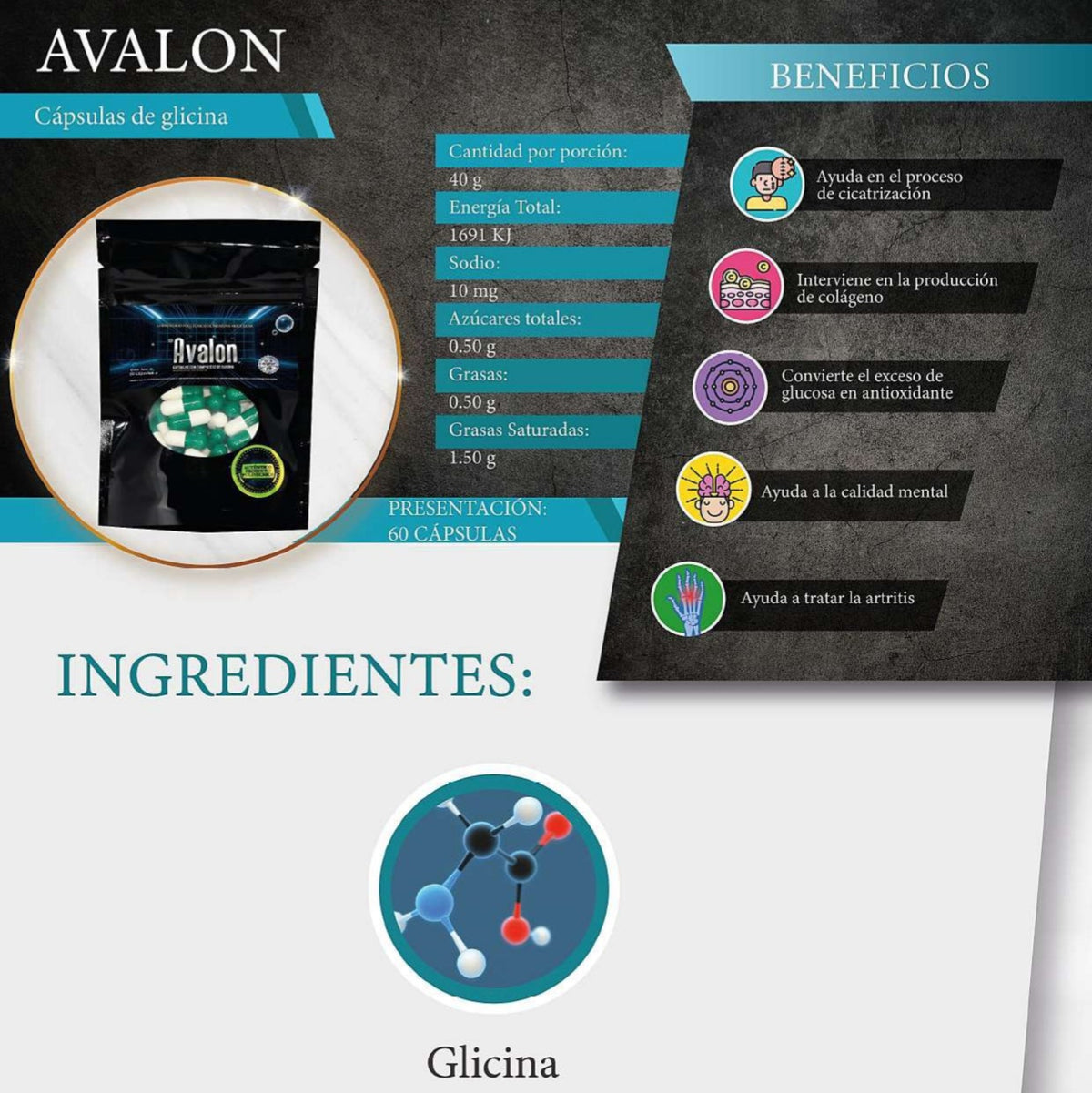 Avalon - Cápsulas de Glicina para Músculos | 60 cápsulas